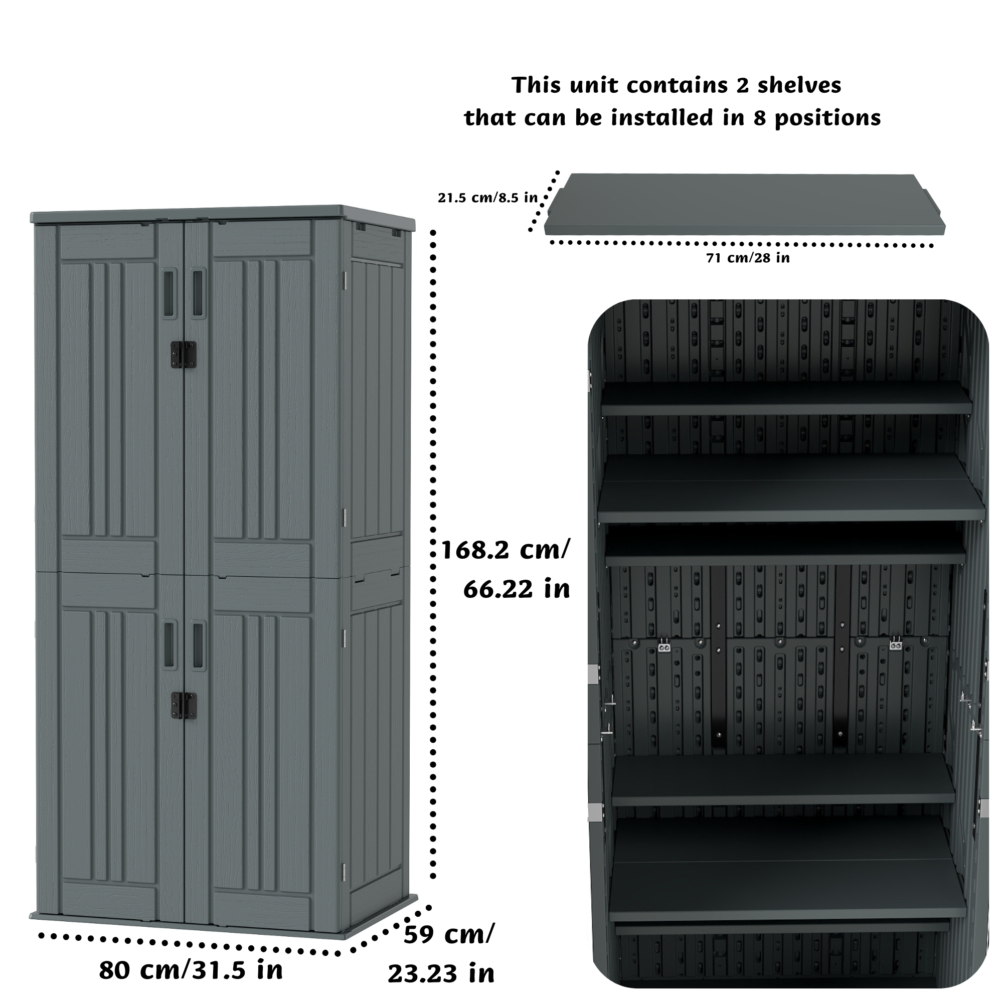 EHHLY Heavy Duty Tall Storage Cabinet Outdoor Weatherproof, 28 Cuft Garage Storage Cabinet with 4 Adjustable Shelves, Lockable Kitchen Pantry Closer Organizer, 31Wx23Lx66H, Sage Grey