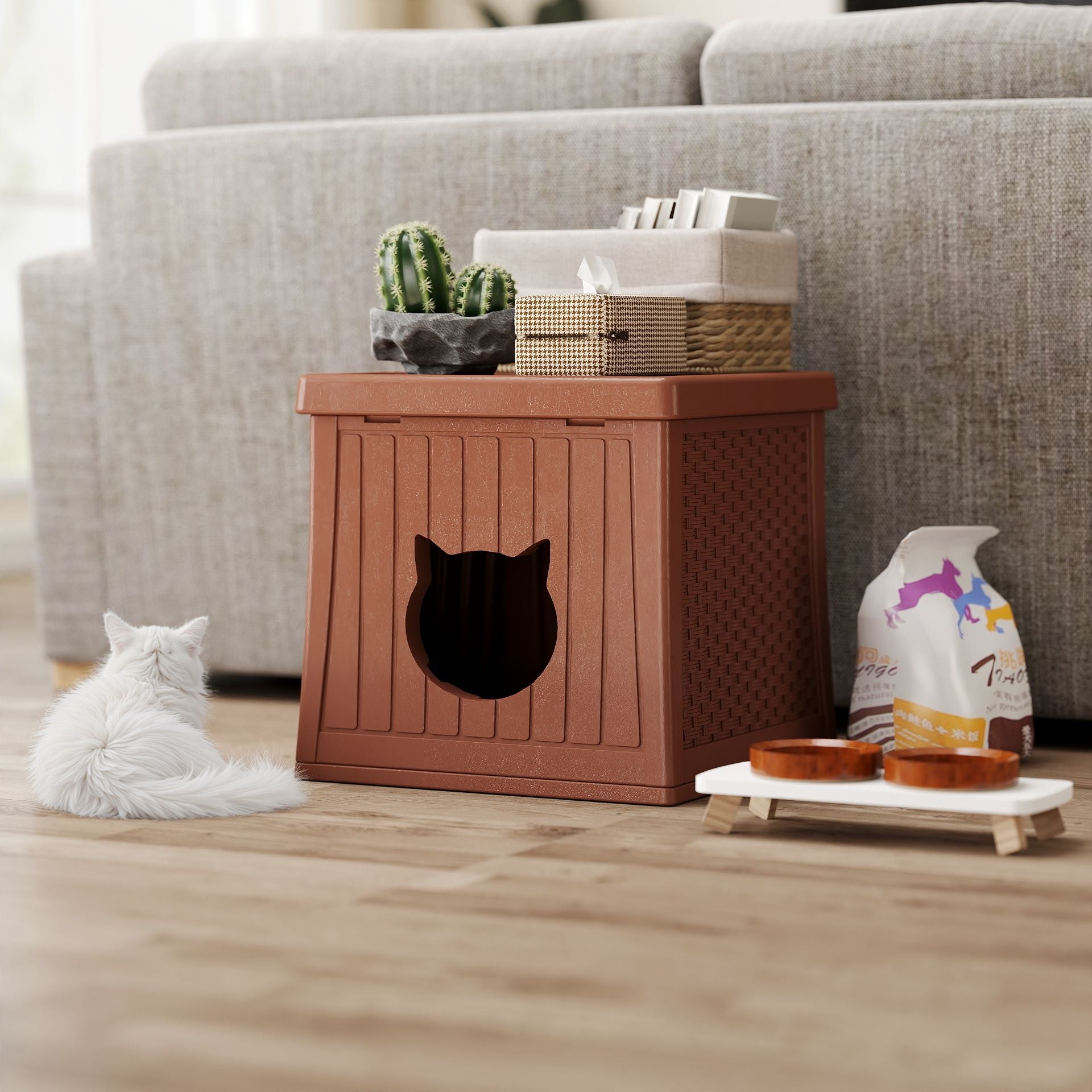 EHHLY Insulated Cat House Outdoor with Flip Lid for Easy Cleaning, Caramel