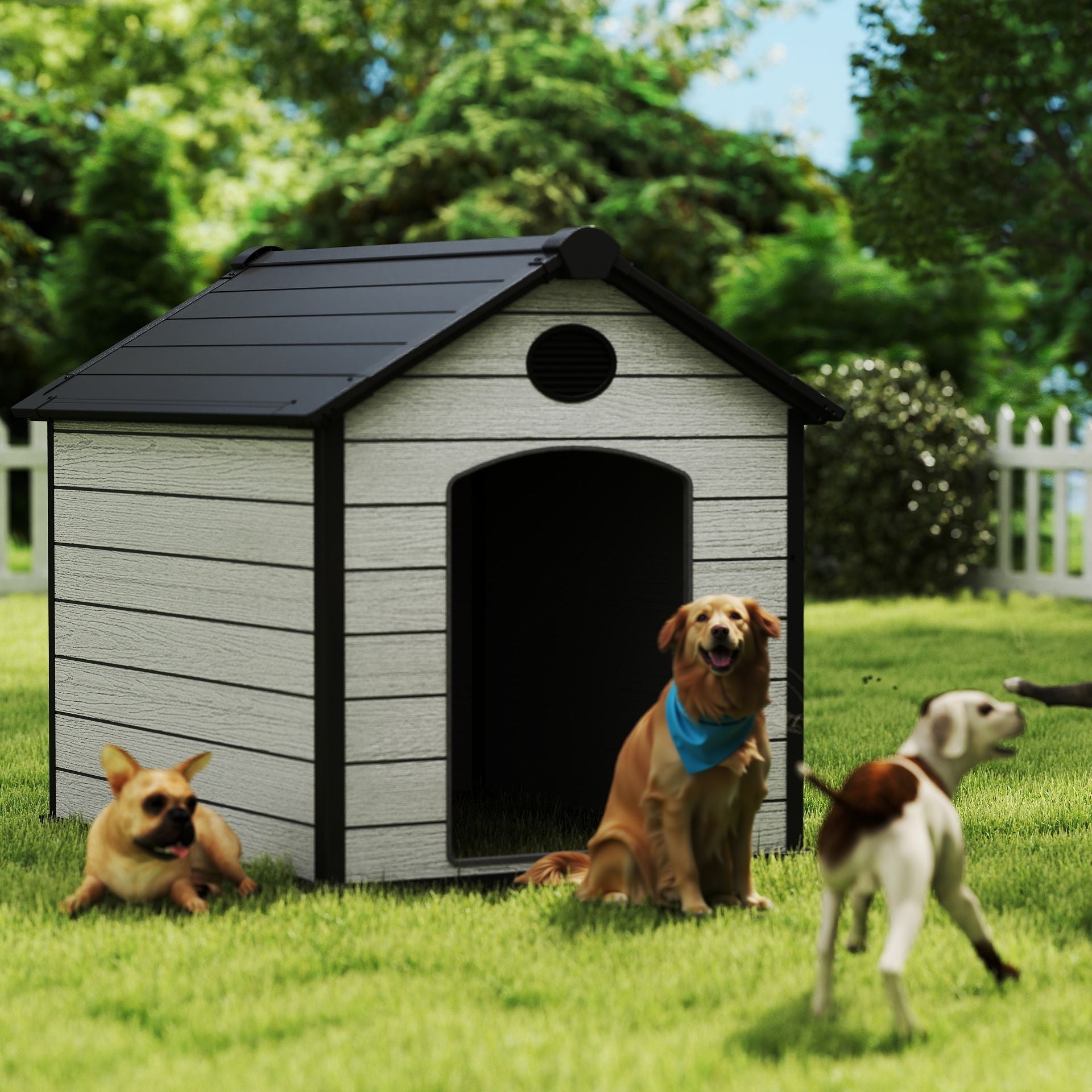 EHHLY 57" Extra Large Dog House Outdoor Weatherproof, 5XL Big Dog House for 2 Large Dogs Outside, Insulated Igloo Pet House with Elevated Floor, Extra Durable Resin Plastic, 57Lx47Wx50H,Cemented Grey